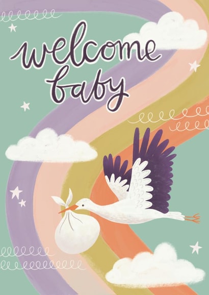 Cute New Baby Card - Stork created by Hollie McManus Illustration