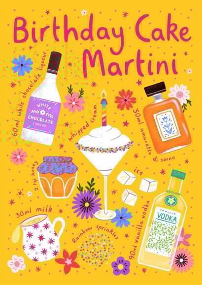 Pretty Birthday Card - Birthday Cake Martini - Recipe created by Pear Tree Press