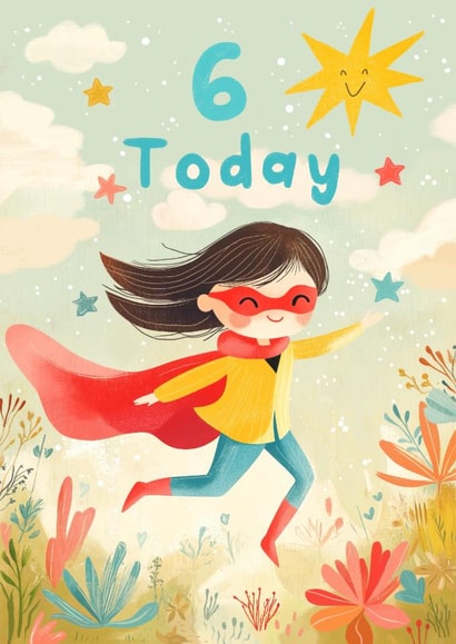 Cute 6th Birthday Card - 6 Today - Superhero created by Bellollage