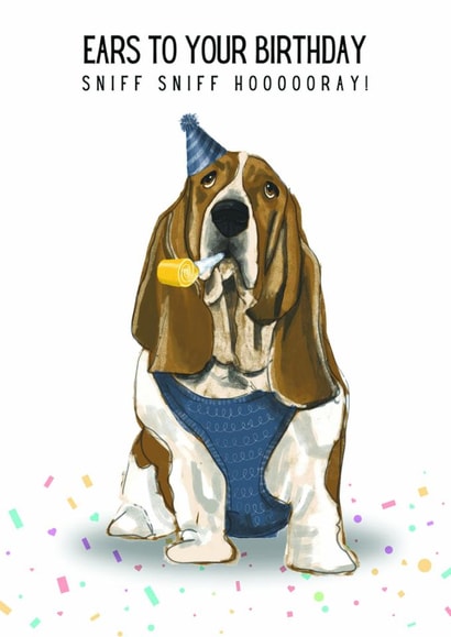 Cute Birthday Card - Bassett Hound - Pun created by Dotts Yard