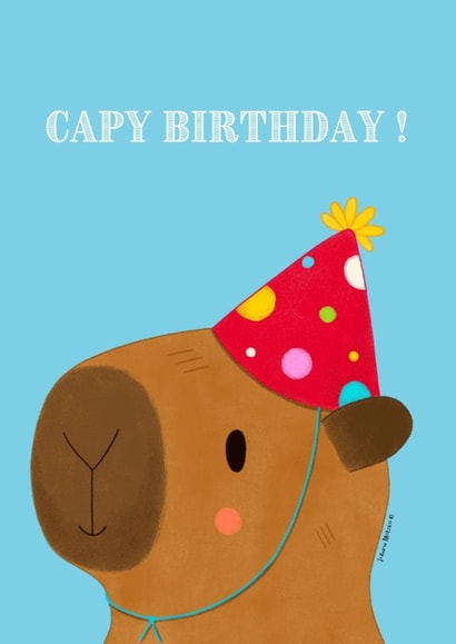 Cute Birthday Card of Capybara with party hat. Perfect card to someone special created by Juliana Motzko