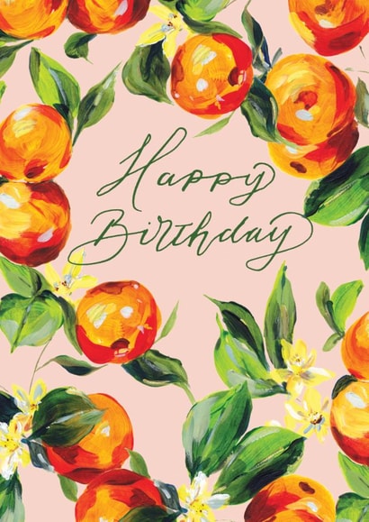 Pretty Birthday Card - For Her - Oranges And Leaves -  Illustration created by Rebecca Prinn