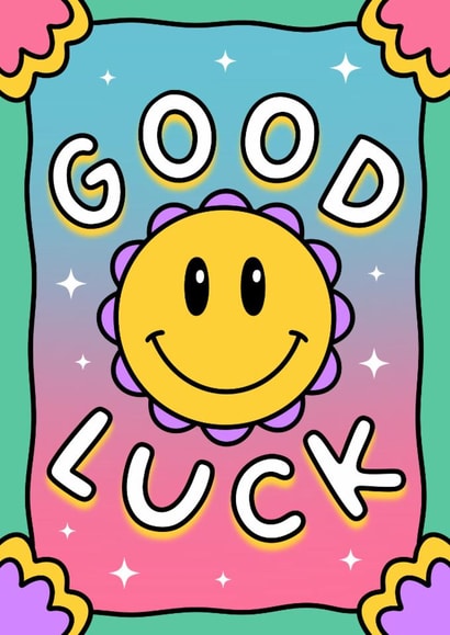 Cute Good Luck Card - Smiley Face - Sparkles created by Wafflemamaart