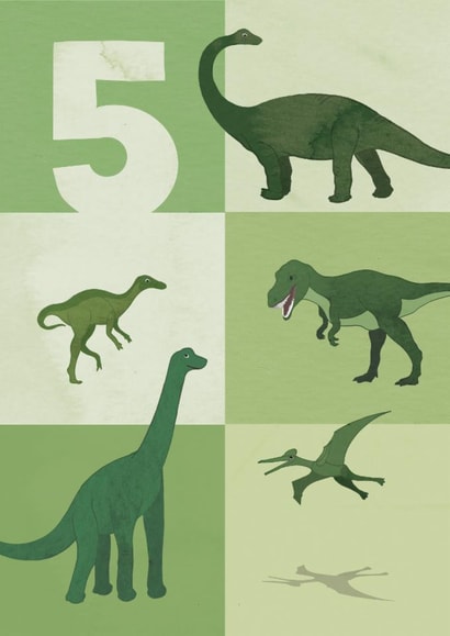 dinosaur birthday card - dinosaur card 5 - fun dinosaur card - boys 5 - T rex 5 created by Joey Marsh