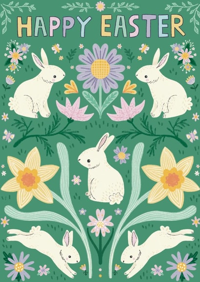 Cute Easter Card - Bunnies And Daffodils created by Hollie McManus Illustration