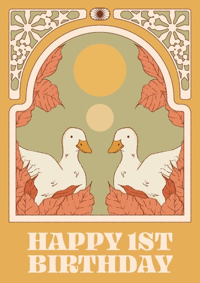 Arty Birthday Card - 1st - Ducks - Art Nouveau created by Lately Studio