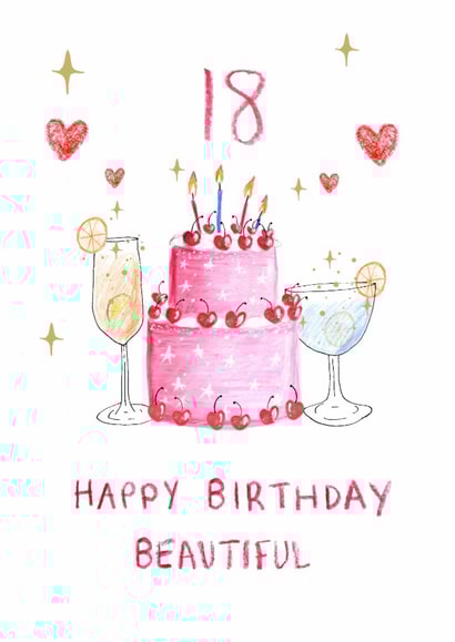 Classic Birthday Card - 18th - Cake And Cocktails created by HCD Illustration