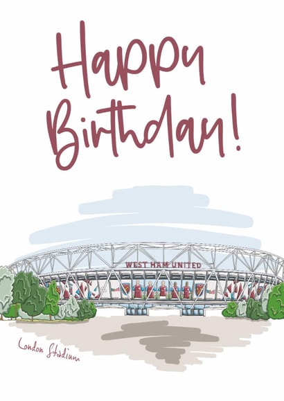 Fun Birthday Card - London Stadium - West Ham United created by Moo & Snip