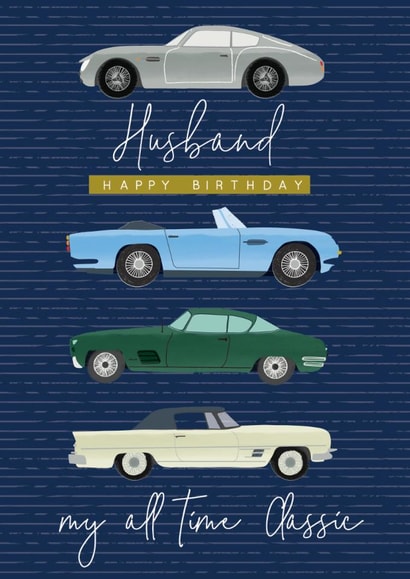 Classic Birthday Card - For Husband - Vintage Cars created by Laura Darrington Design Ltd.