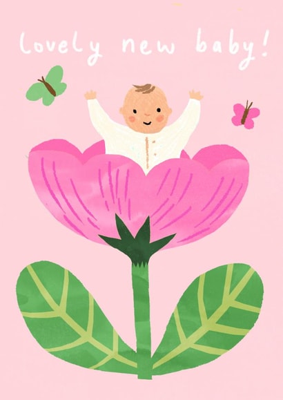 Cute New Baby Card - Lovely Baby Girl - Pink Flower created by Catherine Pape