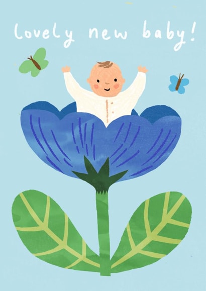Cute New Baby Card - Lovely Baby Boy - Flower created by Catherine Pape