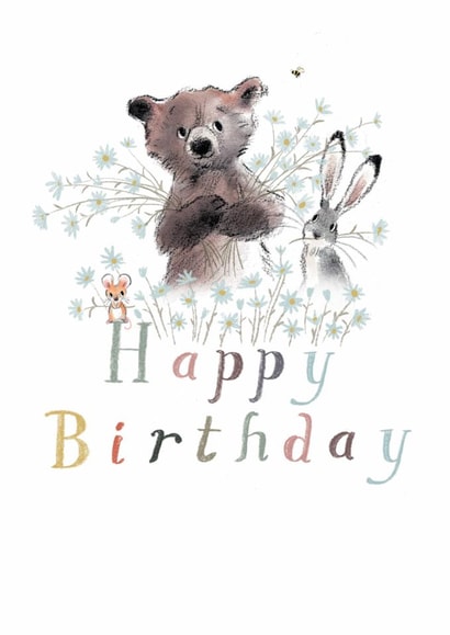 Cute Birthday Card - Cute Bear, Hare and Mouse with Daisies created by Paper Shed Design