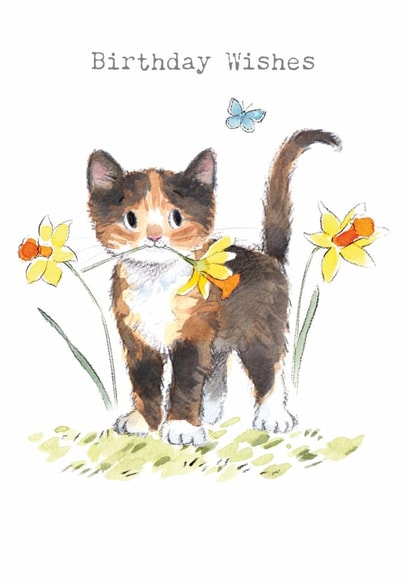 Cute Birthday Card - Kitten with Daffodils and Butterfly created by Paper Shed Design