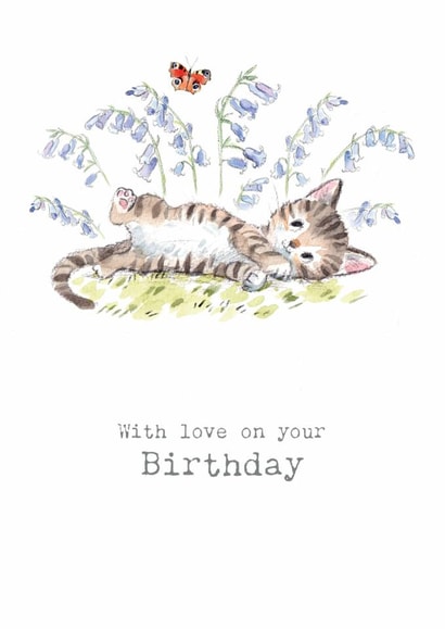 Cute Birthday Card - Tabby Kitten with Bluebells created by Paper Shed Design