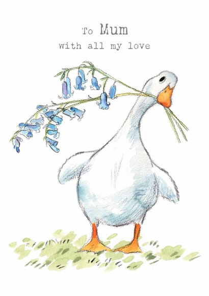 Cute Mother's Day/Birthday Card - All My Love - Duck With Bluebells created by Paper Shed Design