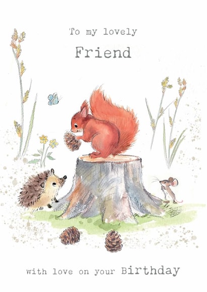 Friend Birthday Card - Cute Red Squirrel and Hedgehog Illustration created by Paper Shed Design