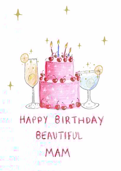 Pretty Birthday Card - For Mam - Cake And Cocktails created by HCD Illustration