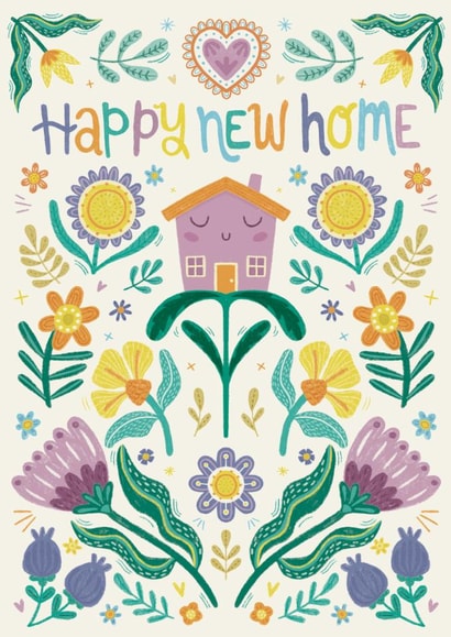 Pretty New Home Card - Flowers - House created by Hollie McManus Illustration