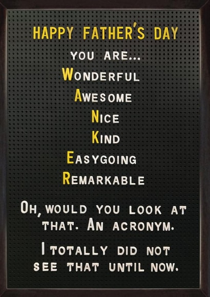 Funny Father's Day Card - Wanker Anogram created by Brainbox Candy