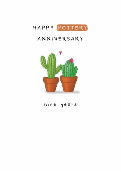 Cute Ninth Anniversary Card - Pottery Milestone - Nine Years - 9th created by Larry the Match