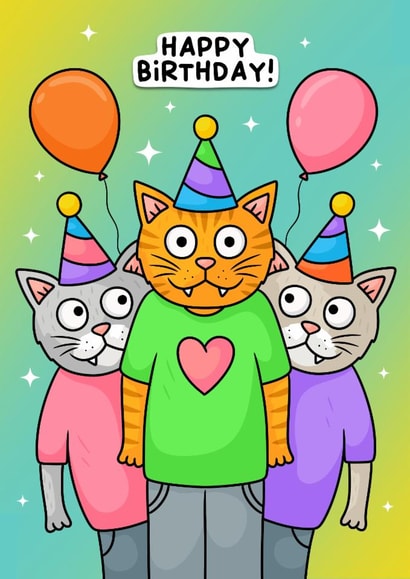 Cute Birthday Card - Party Cats created by Wafflemamaart
