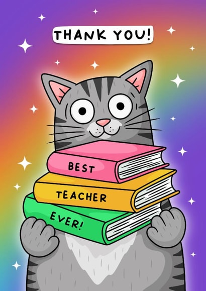 Cute Thank You Card - Best Teacher Ever - Cat created by Wafflemamaart