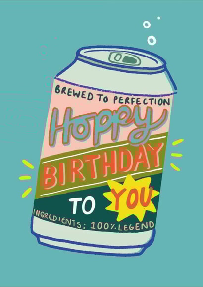Arty Birthday Card - Beer Can - Brewed to Perfection - Alcohol created by Laura Barnes