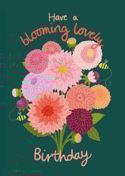 Arty Birthday Card - Dahlia Flower Bouquet created by Laura Barnes