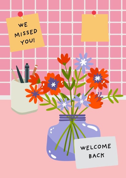 Cute Welcome Back to Work Card - "We Missed You" Floral & Sticky Note Design created by original fox designs