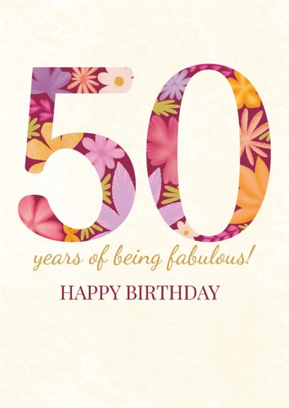 50th Birthday Card For Her - Floral Card - Fabulous Fifty - Golden Jubilee created by Rainee Collections