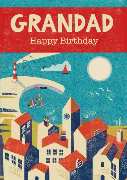 Classic Birthday Card - For Grandad - Retro Beach Scene created by Rocket68