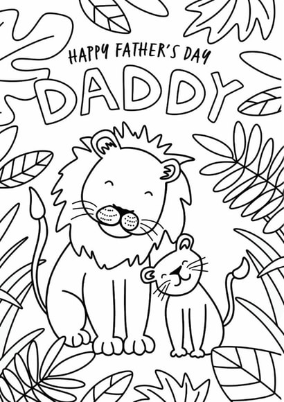 Cute Father's Day Card - Lions - Colour In created by Debbie Daley Illustrations