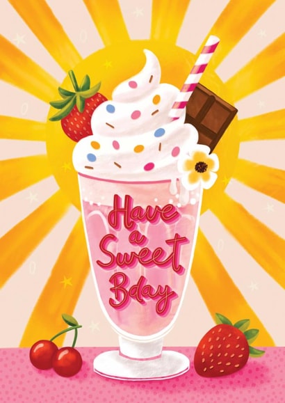 Fun Birthday Card - Sweet Milkshake - For Her created by Aniet Illustration