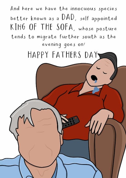 Funny Father's Day Card - King Of The Sofa - David Attenborough created by Little Prints Fred Designs