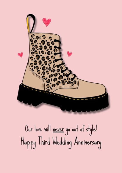Classic Anniversary Card - 3rd - Leather - Doctor Marten Boot created by original fox designs