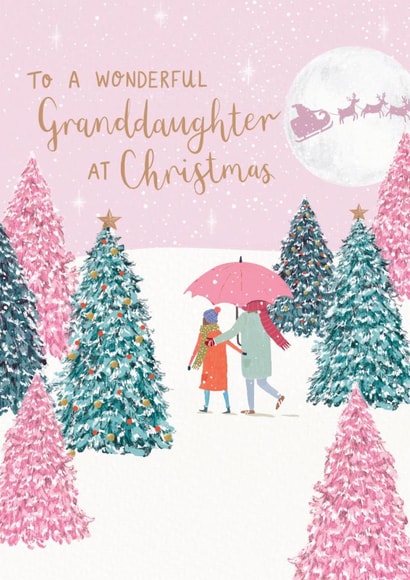 Classic Christmas Card - For Granddaughter - Pink Christmas Trees created by Louise Tiler