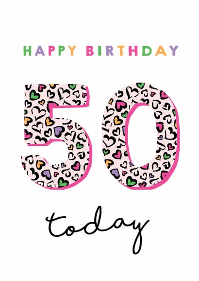 Classic Birthday Card - 50th - Heart Leopard Print created by Michelle Fiedler Design