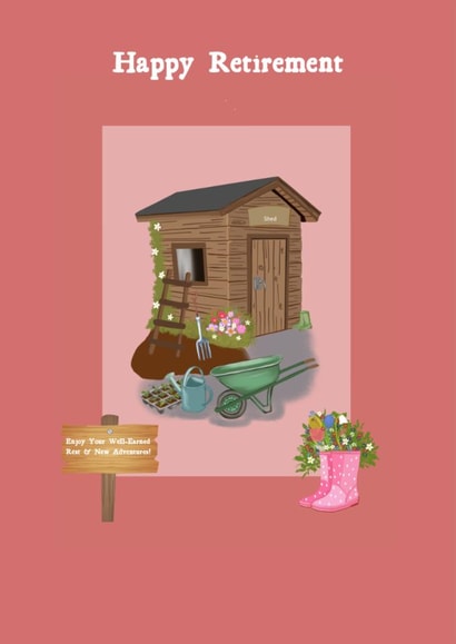 Retirement gardening card created by Sarah Barker Illustrations