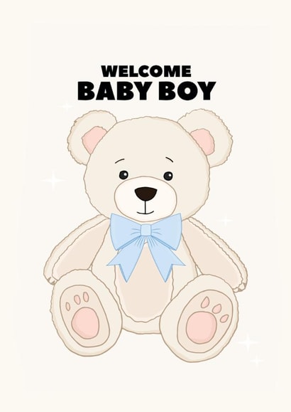 Cute New Baby Card - Welcome Baby Boy - Teddy Bear created by Pearl Ivy