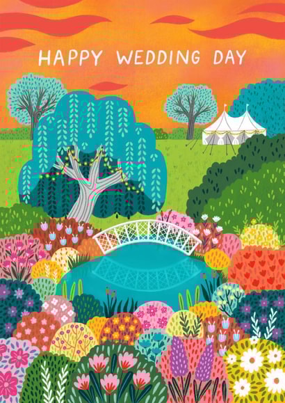 Pretty Wedding Card - Congratulations - Sunset Garden created by Pear Tree Press