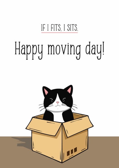 Fun moving day card for your cat loving friend - Witty Tuxedo Cat! created by Designs by Elena