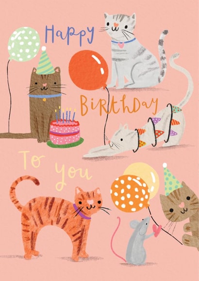 Cute Birthday Card - Party Cats created by Louise Tiler