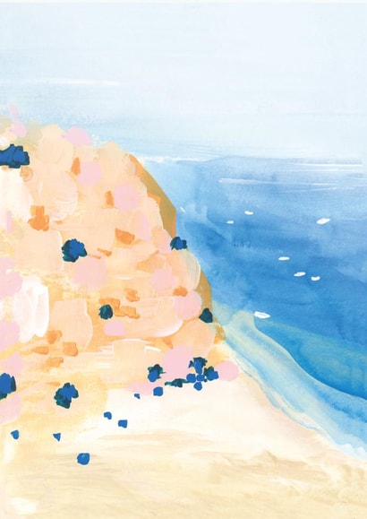 Mediterranean Ocean Cliff Abstract Painting Blank Greeting Card created by Meg Crocker