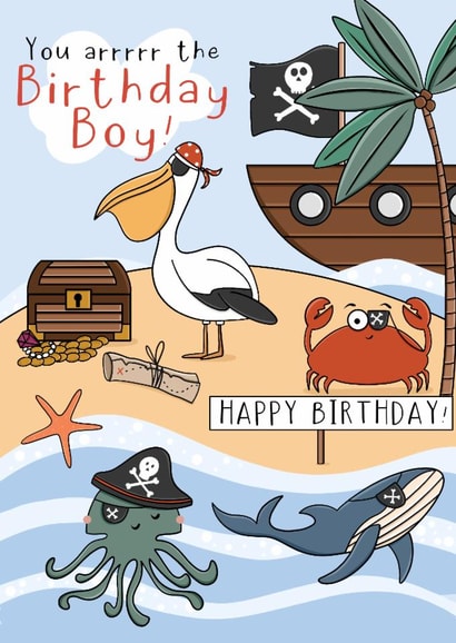 Cute Birthday Card - For Him - Pirate created by Little Prints Fred Designs