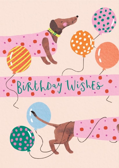 Cute Birthday Card - Sausage Dog With Balloons created by Louise Tiler