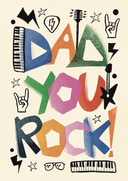 Arty Classic Father's Day Card - You Rock! - Band - Piano, Microphone & Guitar created by Hello Hatty