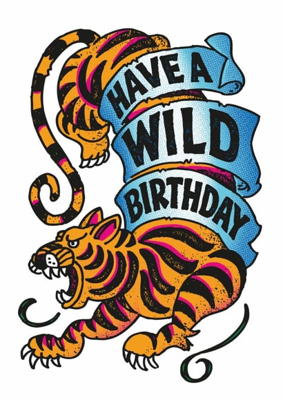 Arty Birthday Card - Tattoo Style Tiger created by Stormy Knight