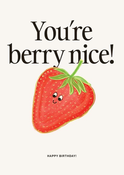 Cute arty happy birthday card - strawberry - you're berry nice! created by Things Sarah Creates