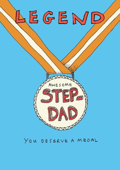 Classic Father's Day/Birthday Card - Awesome Step Dad - Medal created by Poet and Painter