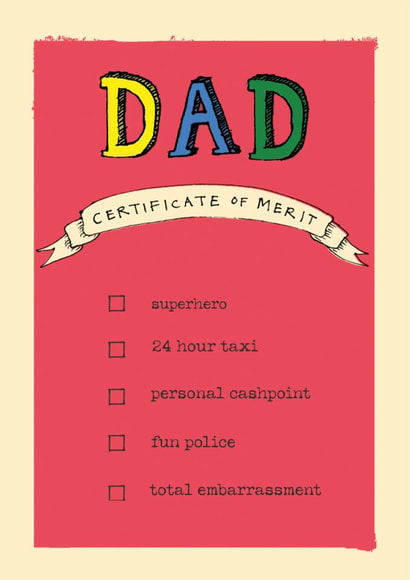 Funny Father's Day Card - Dad Certificate Of Merit created by Poet and Painter
